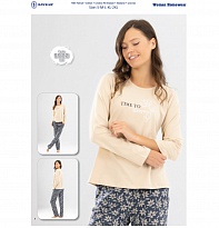 картинка Піжама жіноча (лонгслів+штани) BAYKAR 9922.103 M.L.XL,XXL  BEJ (бежевий)  1шт. магазин Одежда+ являющийся официальным дистрибьютором