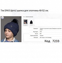 картинка ALex Шапка в'язана на флісі для хлопчика ТІМ D965  48-52  5(2) шт. магазин Одежда+ являющийся официальным дистрибьютором