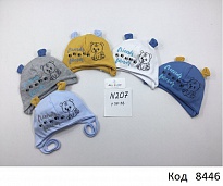 картинка AlaBabyШапка трикотажна для хлопчика (на зав'язках) W-207  36-38  5 шт. магазин Одежда+ являющийся официальным дистрибьютором