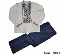 картинка Ukr Костюм (вишиванка+штани Suzie клітинка синій)  122,128,146   5(3) шт магазин Одежда+ являющийся официальным дистрибьютором