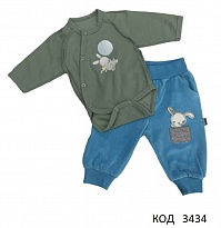 картинка Tr Костюм для хлопчика (БОДІ+велюрові штани)  56.  3(1)шт  магазин Одежда+ являющийся официальным дистрибьютором в России 