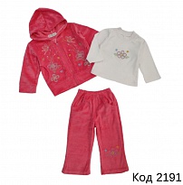 картинка Ch Костюм велюр для дівчинки 3-х предметний 68088 1-3 роки   3шт. магазин Одежда+ являющийся официальным дистрибьютором